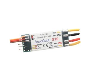 Servonaut S10 Minifahrtregler mit 1A BEC und Ausgängen für Brems/Rücklicht-LEDs