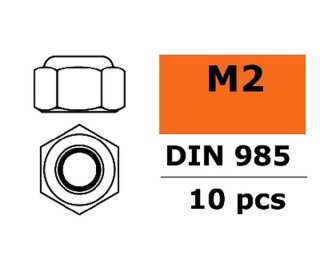 Revtec GF-0152-001 Sechskantmutter selbstsichernd M2 galvanisierter Stahl 10 St