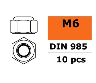 Revtec GF-0152-005 Sechskantmutter selbstsichernd M6 galvanisierter Stahl 10 St