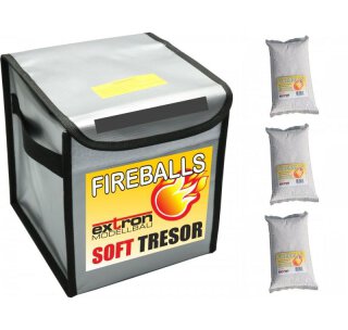 EXTRON X3363 Fireballs Soft Tresor + 3x 1L Fireballs Feuerlöschgranulat - LiPo Brandschutz