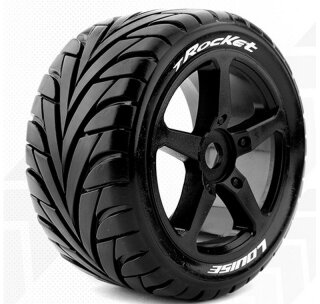 LOUISE LOUT3250SB T-ROCKET 1/8 Truggy Tire-Soft- Black Spoke Wheels 0-Offset Hex17mm