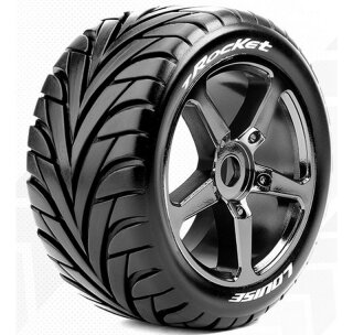 LOUISE LOUT3250SBC T-ROCKET 1/8 Buggy Tire-Soft- Black Spoke Wheels Black Chrome