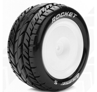 LOUISE LOUT3188SWKR E-ROCKET 1-10 Buggy Tire Set Soft - White Wheels - Hex 12mm