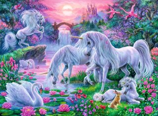 Ravensburger Puzzle 10021 Einhörner im Abendrot Fantasy-Puzzle, mit 150 Teilen im XXL-Format