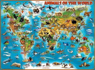 Ravensburger Puzzle 13257 Tiere rund um die Welt Puzzle-Weltkarte, mit 300 Teilen im XXL-Format