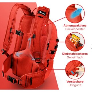 Valkental Explorer V22 Rucksack Multifunktionaler Outdoor Wanderrucksack Rot