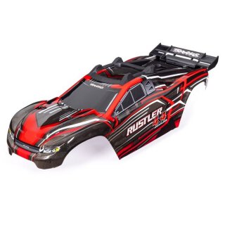 Traxxas 6740-RED Karosserie Rustler 4x4 rot mit Aufkleber mit Karo-Halterung