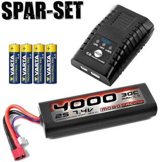 LiPo-Starter-Kit: Toolkit Balancer-Lader + 4200mah 2S 7,4V LiPo + AA Batterien