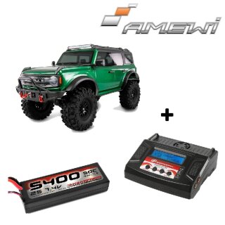 Amewi 22667 1:10 AMXRock Caballo Crawler 4WD ARTR - 2S-LiPo Spar-Set - Grün Metallic