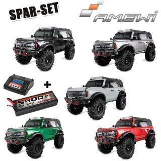 Amewi 22669 1:10 AMXRock Caballo Crawler 4WD ARTR - 2S-LiPo Spar-Set - Rot Metallic