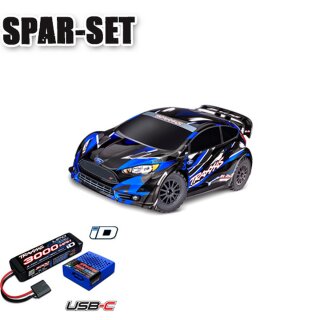 Traxxas 74154-4 Ford Fiesta ST Rally 1:10 4WD TQ BL-2S clipless+Lipo +Lader blau