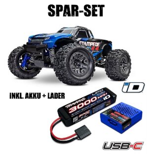 Traxxas 67154-4 Stampede BL-2S 1/10 4x4 RTR Brushless + 2S LiPo Akku + Lader blau