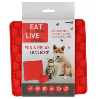 Eat Slow Live Longer Schleckmatte Bienenwabenmuster Rot