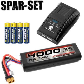 LiPo-Starter-Kit: Balancer-Lader + 4200mah 2S 7,4V Akku + Batterien - XT60 XT-60