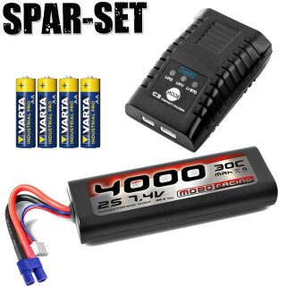 LiPo-Starter-Kit: Balancer-Lader + 4200mah 2S 7,4V Akku + Batterien - EC3 EC-3