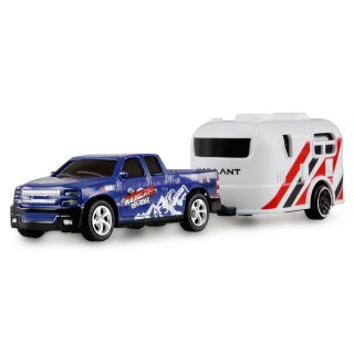 Amewi 22680 1:64 RC Pickup Die Cast mit Wohnwagenanhänger RTR blau mit Licht
