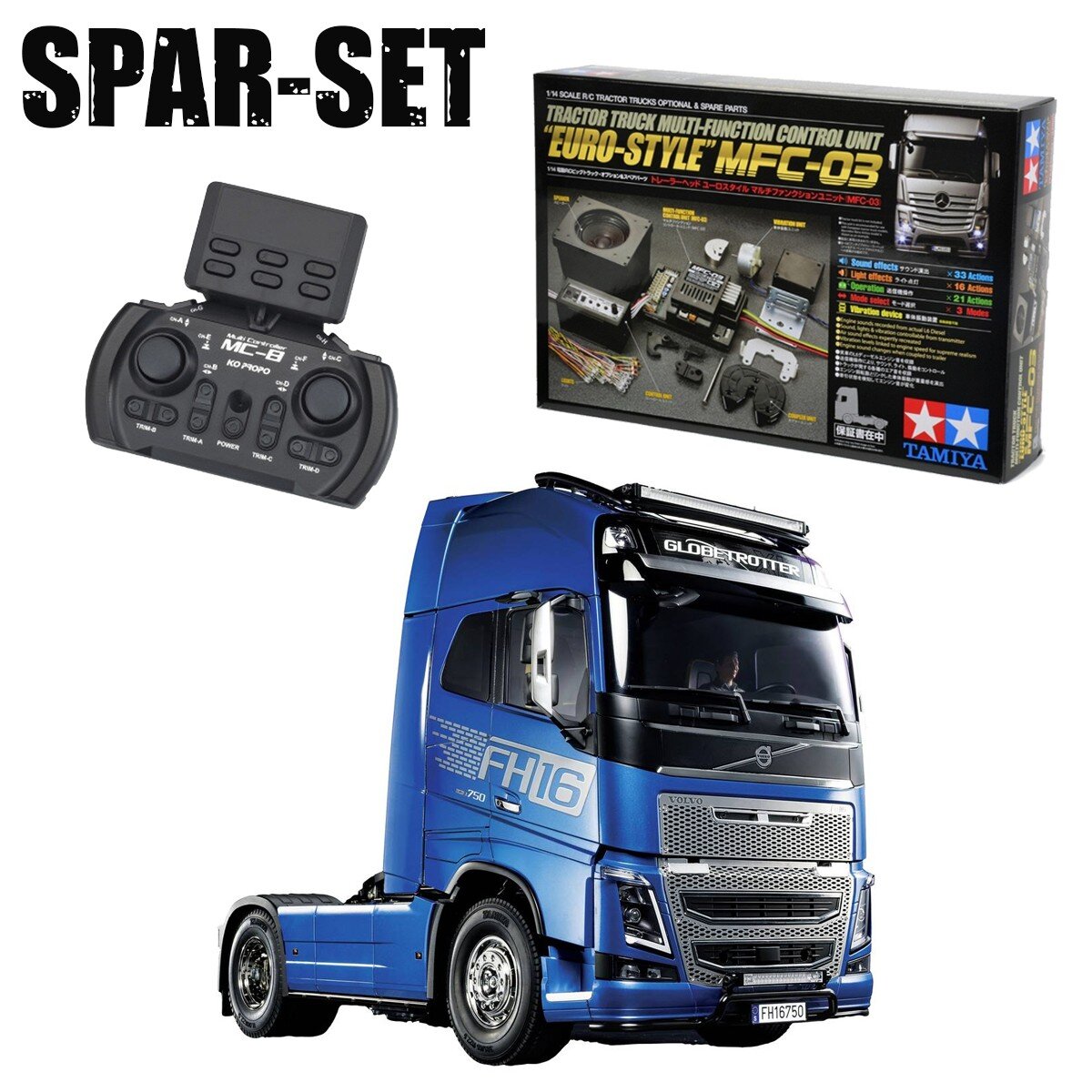 Tamiya 1:14 RC Volvo FH16 XL 750 4x2 Globetrotter + MFC-03 + KO