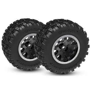 Traxxas 10771-STBLK Reifen auf Felgen schwarz Sledgehammer vorne (2) für Mini-Maxx