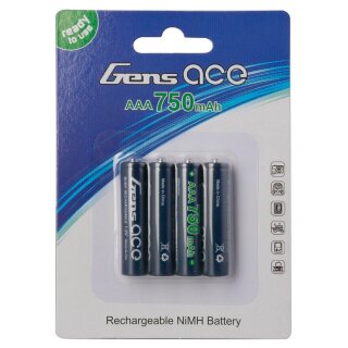 Gens Ace Akku NiMH 750mAh 1,2V AAA 4Stk für z.B. Mini-Z Modelle GEANM7501S3A