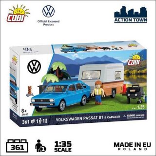 COBI 24643 VW Passat B1 mit Wohnwagen - 1:35 - Blockmodell - 361 Bausteine