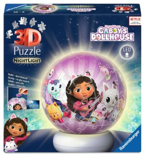 Ravensburger 08059 Puzzle-Ball Nachtlicht Gabbys Dollhouse 3D Puzzle beleuchtet 72 Teile