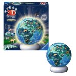 Ravensburger 08055 Puzzle-Ball Nachtlicht Erde mit Tiermotiven 3D Puzzle beleuchtet 72 Teile