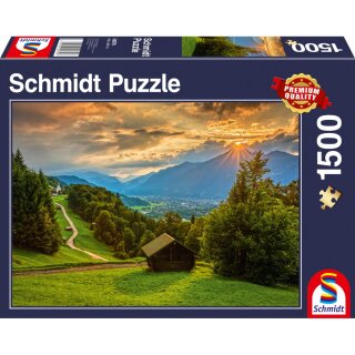 Schmidt Spiele 58970 Sonnenuntergang über dem Bergdorf Wamberg 1500 Teile Puzzle