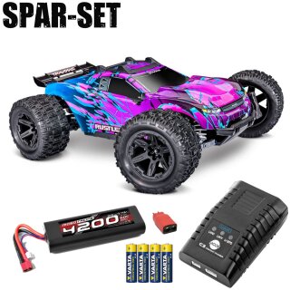 Traxxas 67464-4 Rustler 1:10 4x4 Stadium-Truck RTR VX3 BL violett - 2S Spar Set