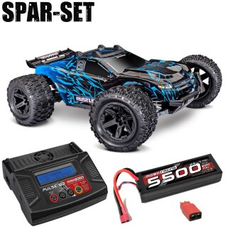 Traxxas 67464-4 Rustler 1:10 4x4 Stadium-Truck RTR VX3 BL blau - 2S Spar Set