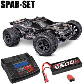 Traxxas 67464-4 Rustler 1:10 4x4 Stadium-Truck RTR VX3 BL schwarz - 2S Spar Set