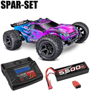 Traxxas 67464-4 Rustler 1:10 4x4 Stadium-Truck RTR VX3 BL violett - 2S Spar Set