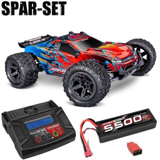 Traxxas 67464-4 Rustler 1:10 4x4 Stadium-Truck RTR VX3 BL rot - 2S Spar Set