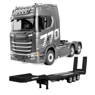 Amewi 22762 1:18 Scania 770 S Zugmaschine 6x4 RTR silber inkl. Tieflader-Sattelauflieger