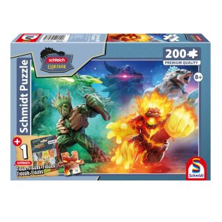 Schmidt Spiele 56586 Schleich: Eldrador - Kampf der Welten, 200 Teile Kinderpuzzle mit Add-on (inkl. 1 Eldrador Creatures Figur)
