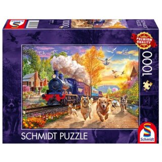 Schmidt Spiele 58070 Hunderennen mit Dampflok 1.000 Teile Puzzle